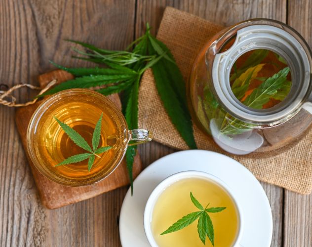 top view of cups of herbal hemp tea