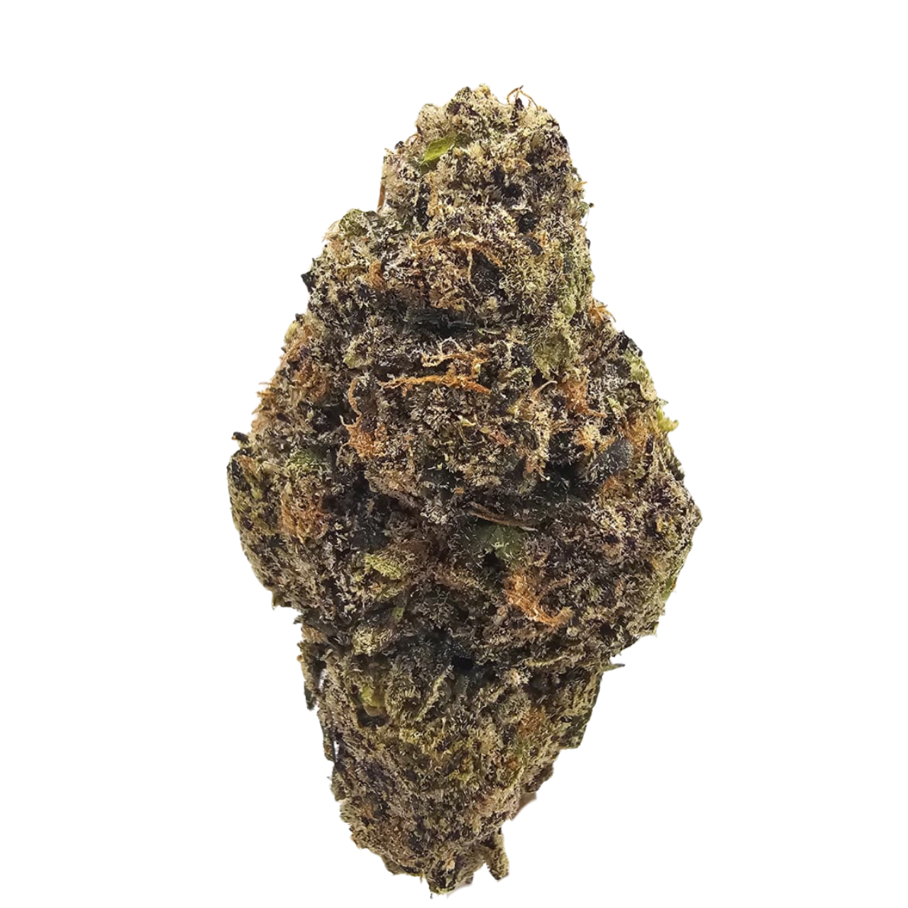 Sunset Runtz THCA tea flowers displaying deep green and purple hues, bright orange pistils and heavy trichome coverage, with a sweet, creamy Runtz-inspired candy and gas aroma.